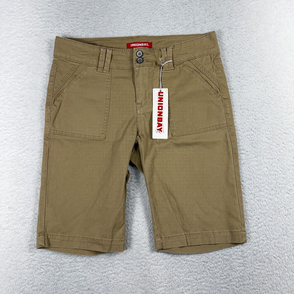 UnionBay Juniors Tan Khaki Cargo Short Shorts 11 (W32) Pockets Girls NWT